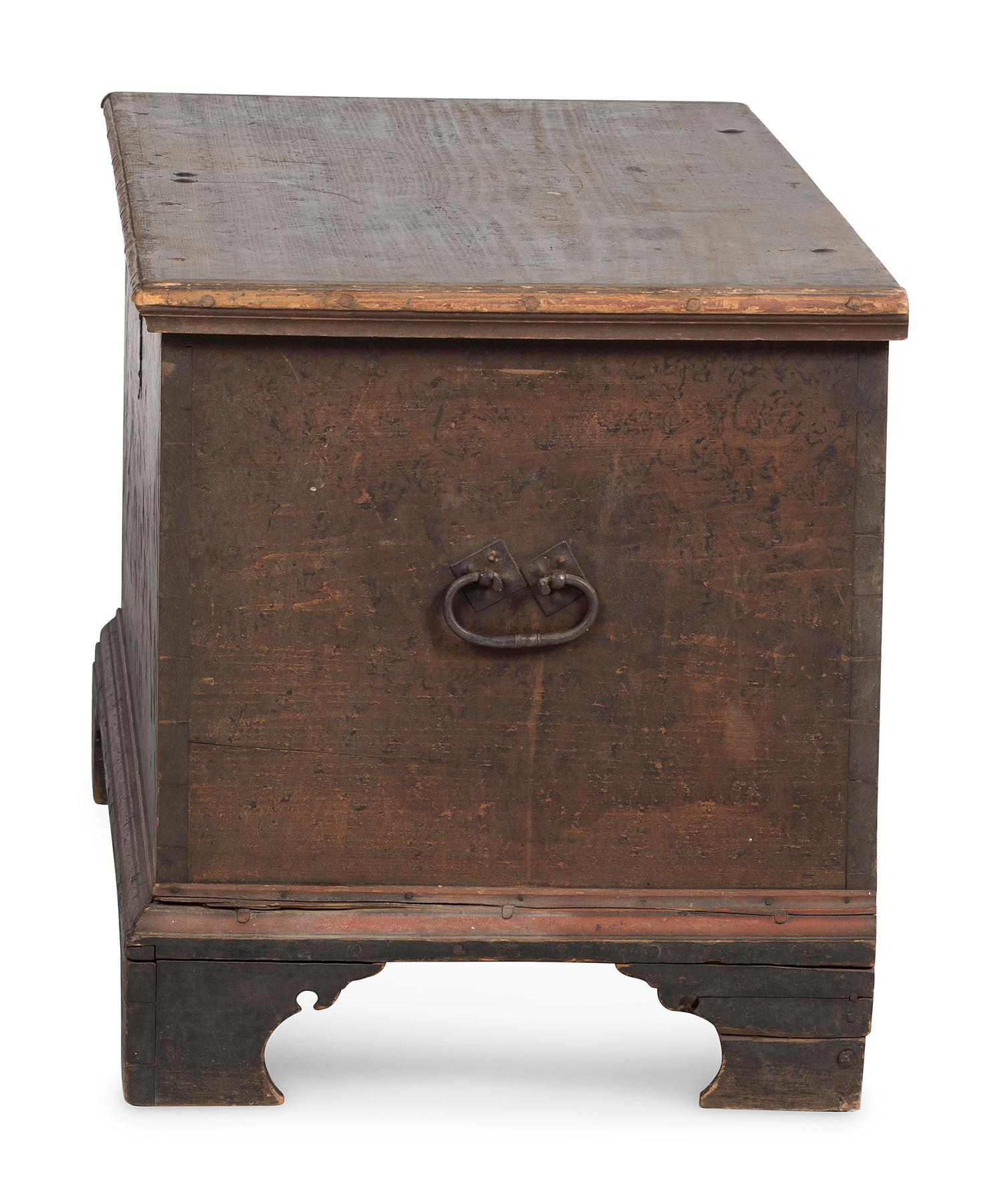 A Chippendale Wrought-Iron Mounted Painted Poplar and Pine Dower Chest