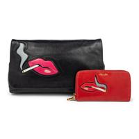 PRADA, SMOKING LIPS LEATHER CLUTCH & WALLET