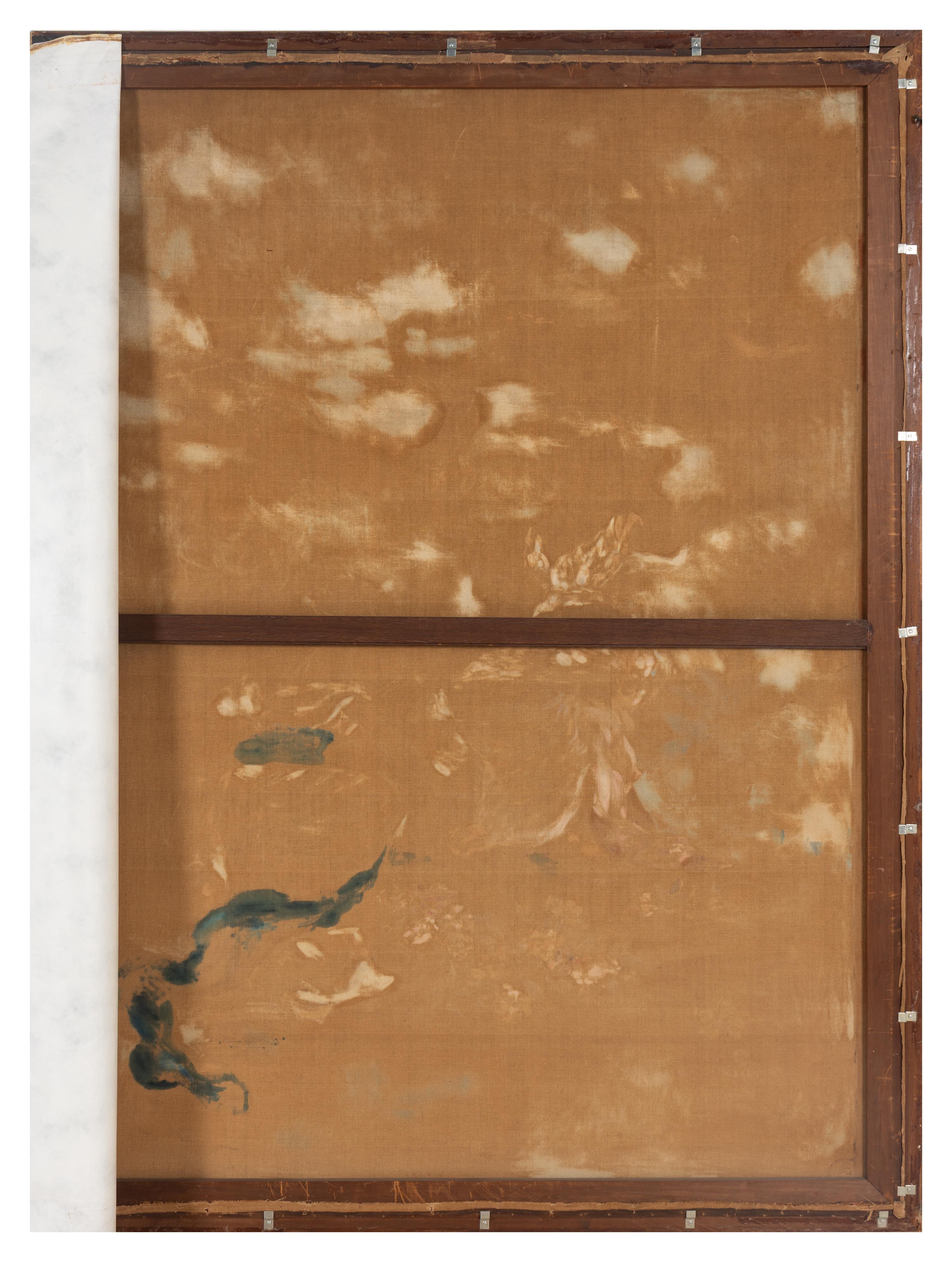 A Pair of Continental Painted Canvas Tapestry Panels