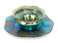 A Pair of Tiffany Studios Blue Favrile Glass Dessert Bowls and Plates