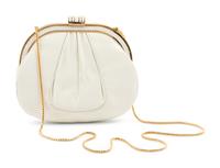 Judith Leiber White Karung Shirred Bag with White Rhinestones