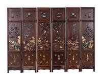 A Chinese Hardstone-Inlaid Six-Panel Floor Screen