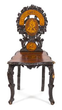 A Black Forest Parquetry and Stenciled Wood Side Chair Height 35 inches. — 19TH/20TH CENTURY