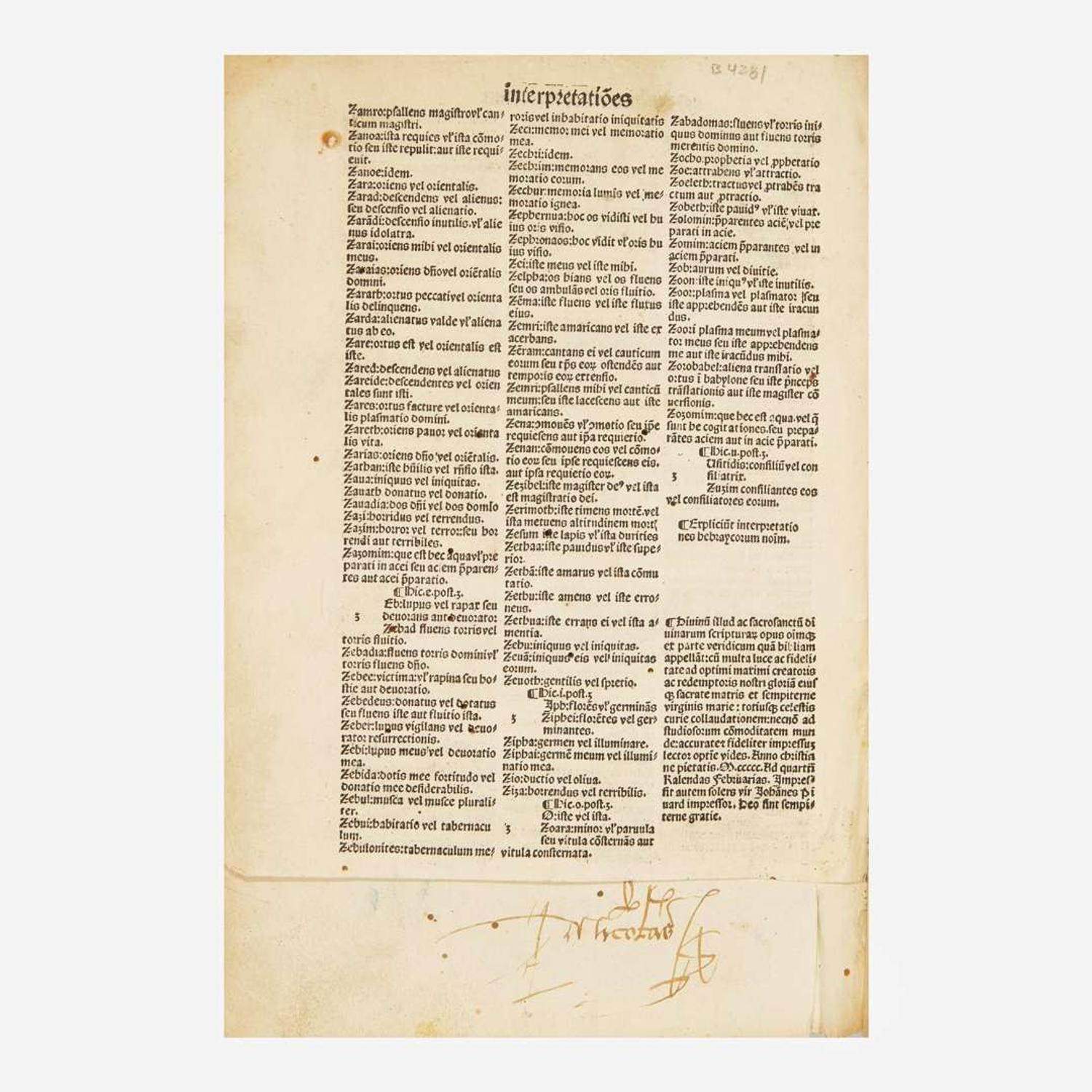 [Religion] [Incunabula] (Biblia Latina) Biblia cum summariss concordantiss diuisionibus: quattuour: repertoriss prepositis: numeriqa folioru distinctione terse fideliter imp(re)ssa
