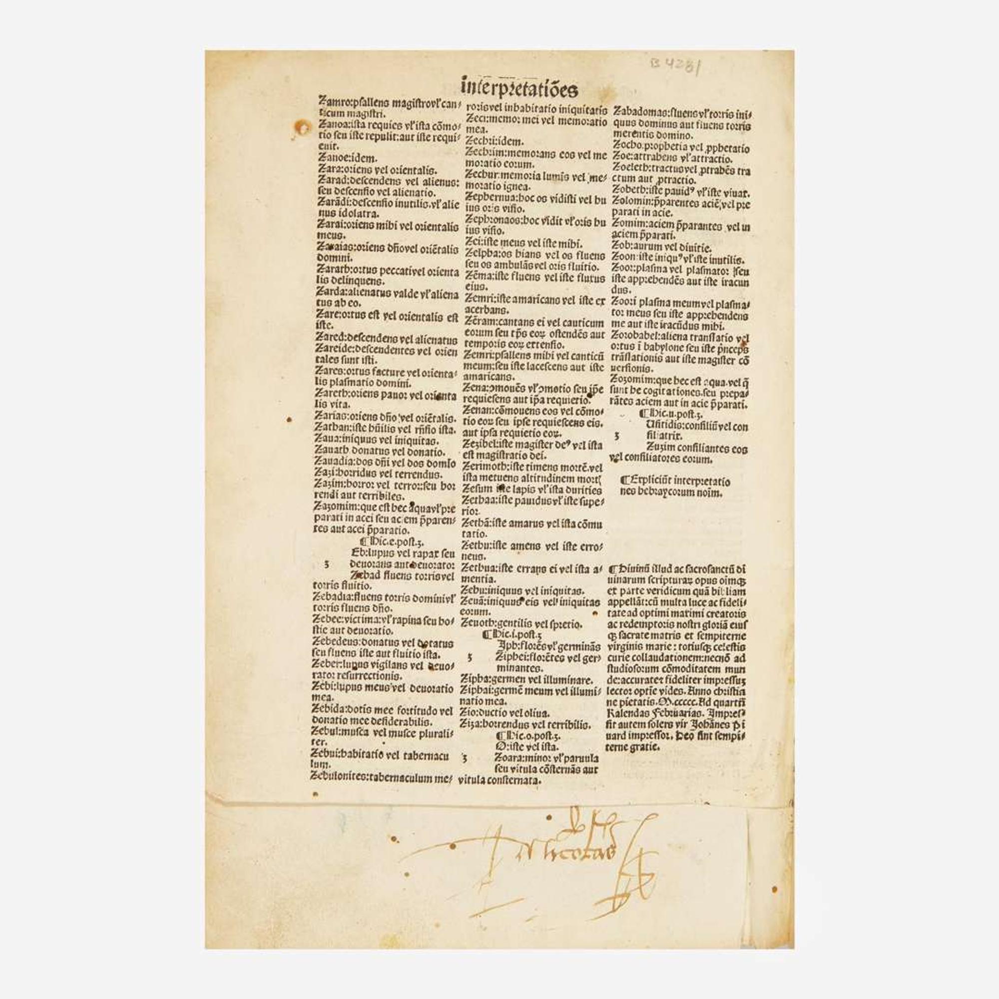 [Religion] [Incunabula] (Biblia Latina) Biblia cum summariss concordantiss diuisionibus: quattuour: repertoriss prepositis: numeriqa folioru distinctione terse fideliter imp(re)ssa