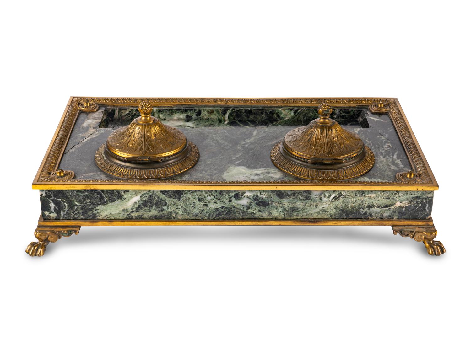 An Empire Gilt Bronze Mounted Marble Encrier