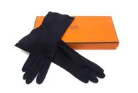 A Pair of Hermes Navy Suede Gloves. Size 6 1/2.