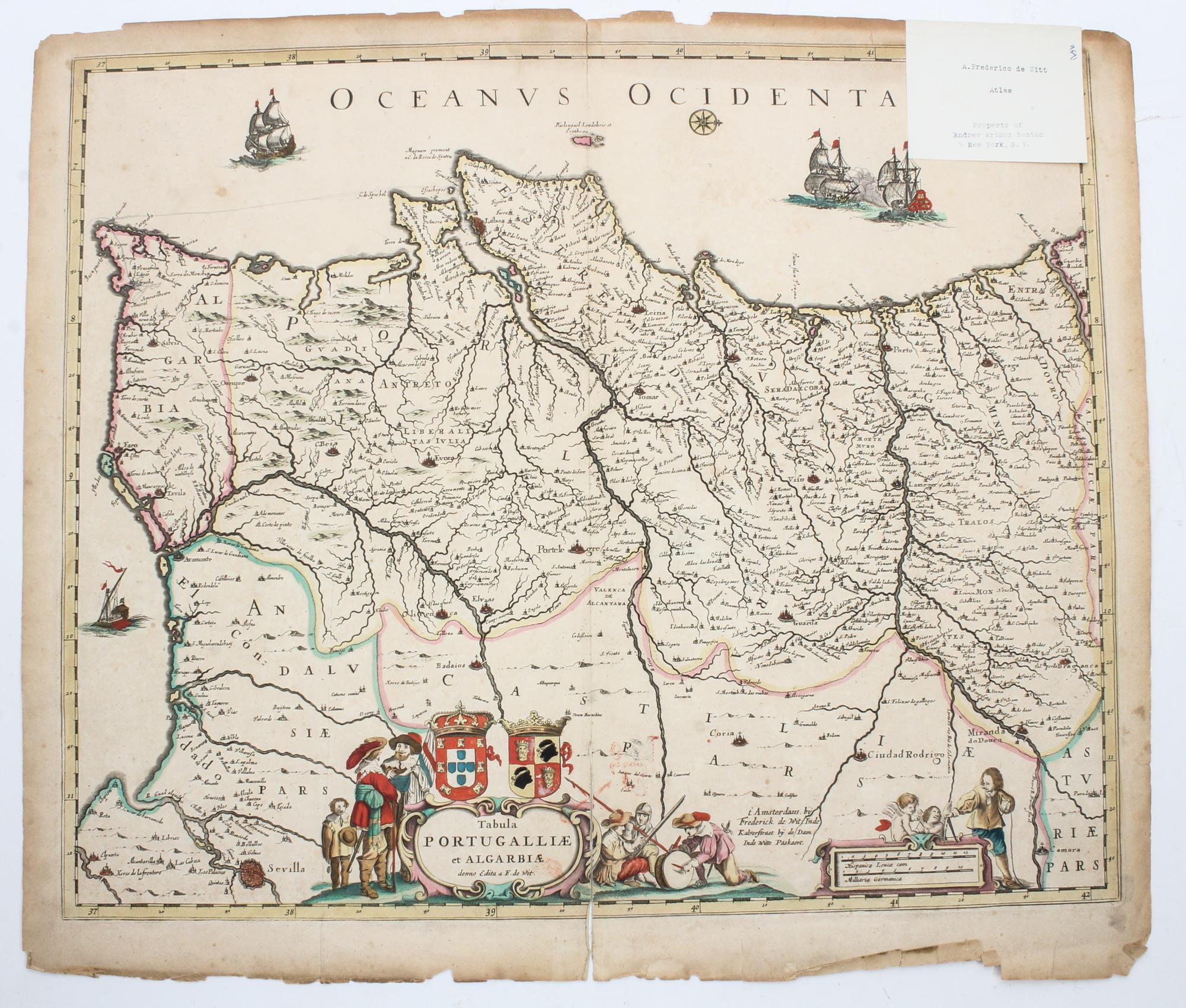 A Handcolored Map of Portugal 18 1/4 x 22 inches.