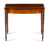 An American Mahogany, Burlwood and Pine Card Table Height 29 1/2 x width 35 1/8 x depth 17 1/4 inches (closed). — BOSTON, MASSACHUSETTS, CIRCA 17901820