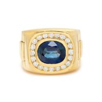 YELLOW GOLD, SAPPHIRE, AND DIAMOND RING