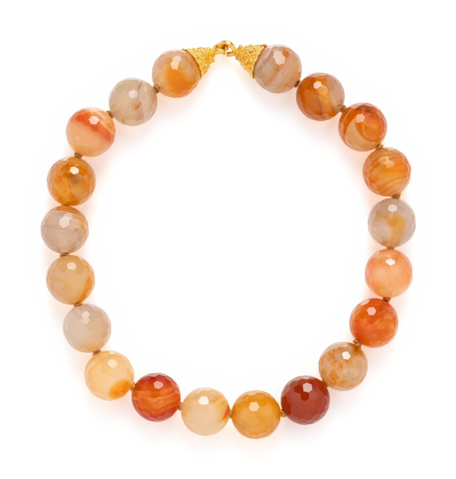 YELLOW GOLD AND AGATE BEAD NECKLACE