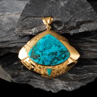 Don Supplee (Hopi, b. 1965) — Large Statement 18K Gold and Gem Grade Turquoise Pendant