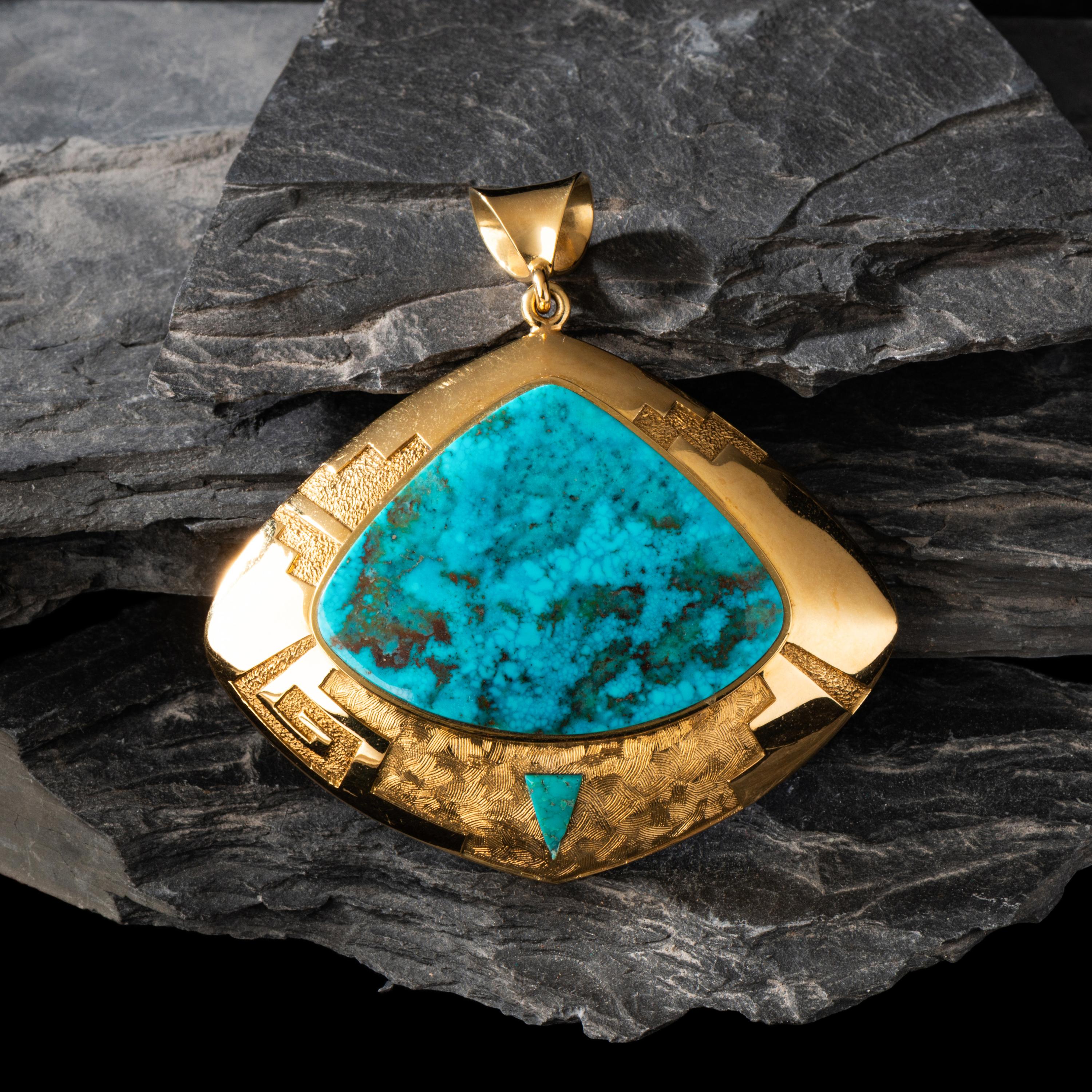 Don Supplee (Hopi, b. 1965) — Large Statement 18K Gold and Gem Grade Turquoise Pendant