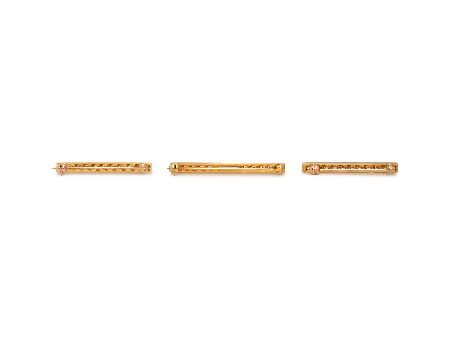 COLLECTION OF YELLOW GOLD AND DIAMOND BAR BROOCHES