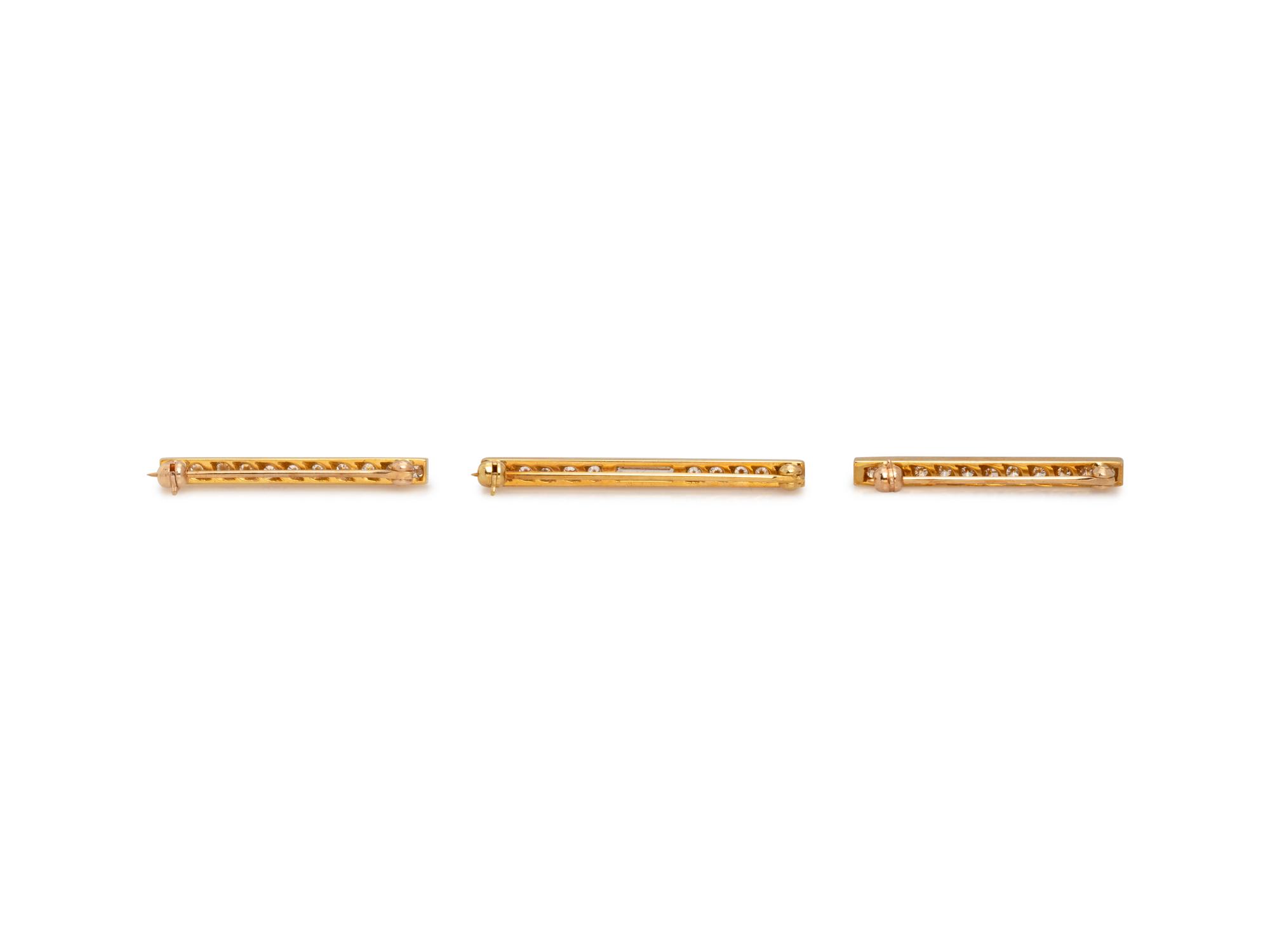 COLLECTION OF YELLOW GOLD AND DIAMOND BAR BROOCHES