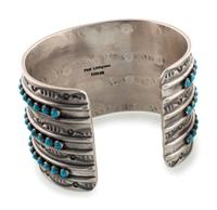 Sterling Silver and Petit Point Turquoise Cuff Bracelet