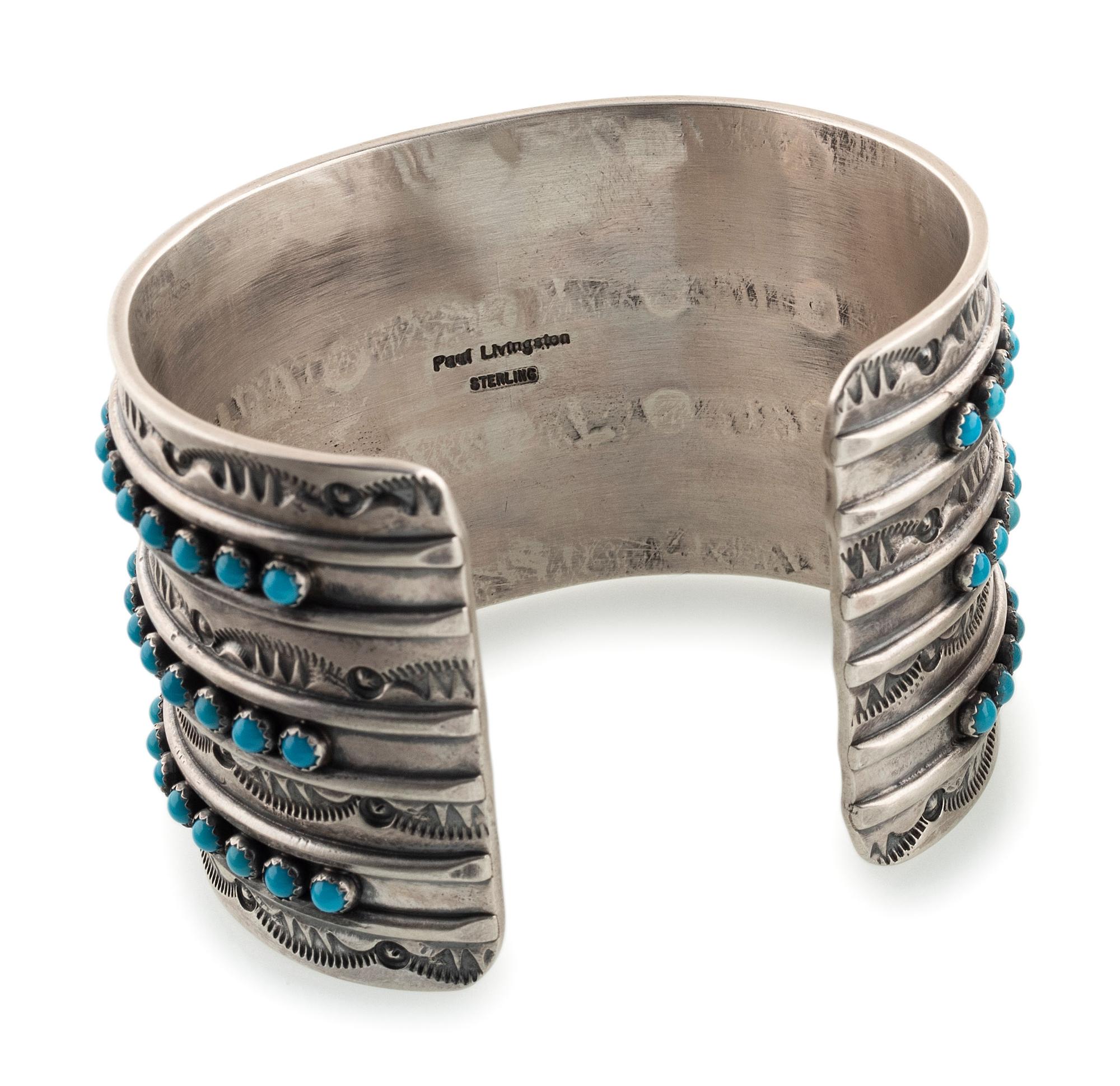 Sterling Silver and Petit Point Turquoise Cuff Bracelet