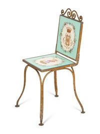 A Gilt Metal Side Chair Inset with Copeland Sèvres Style Porcelain Plaques