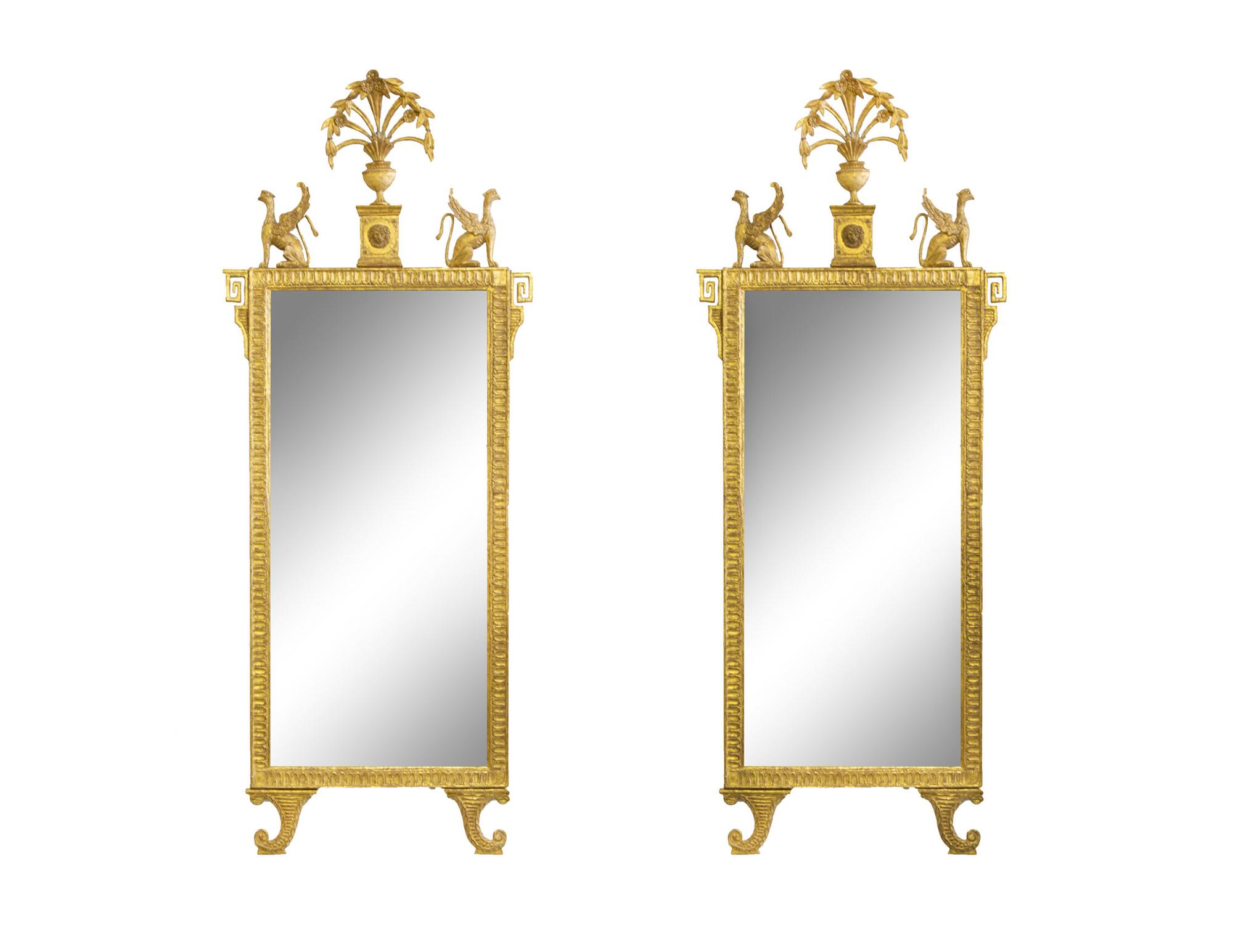 A Pair of Neoclassical Style Giltwood Pier Mirrors