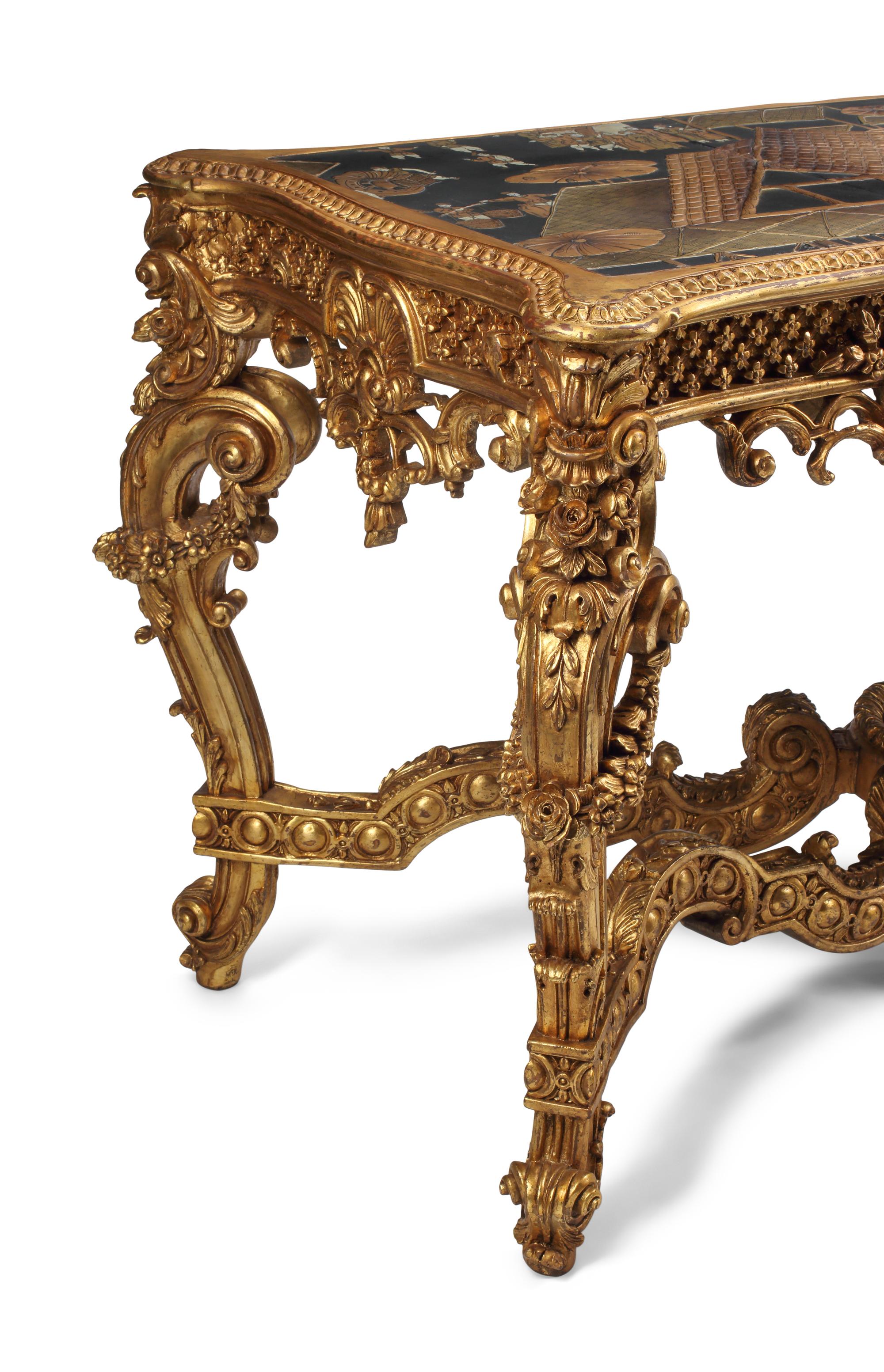 A Louis XV Style Giltwood and Chinese Lacquer Table