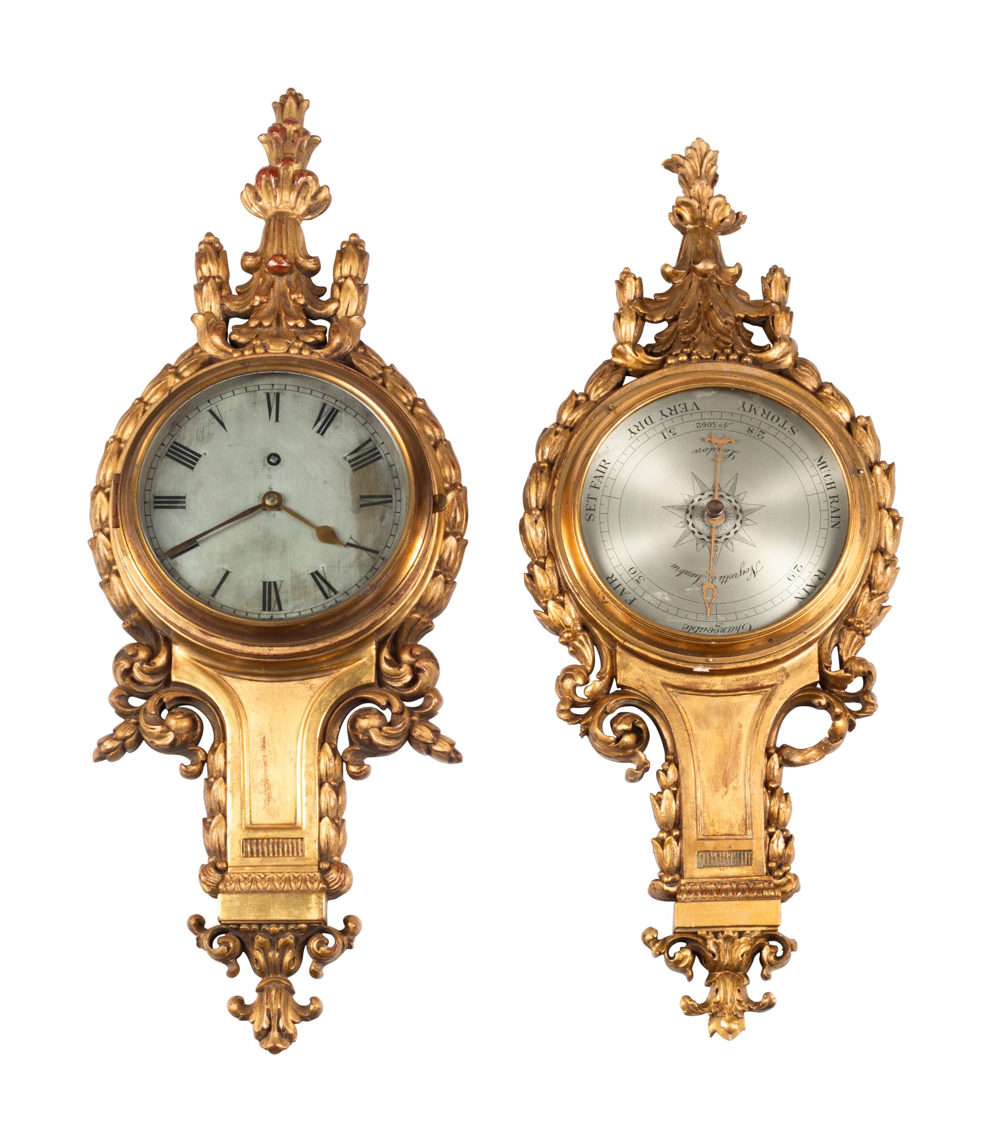 A French Carved Giltwood Clock and Barometer