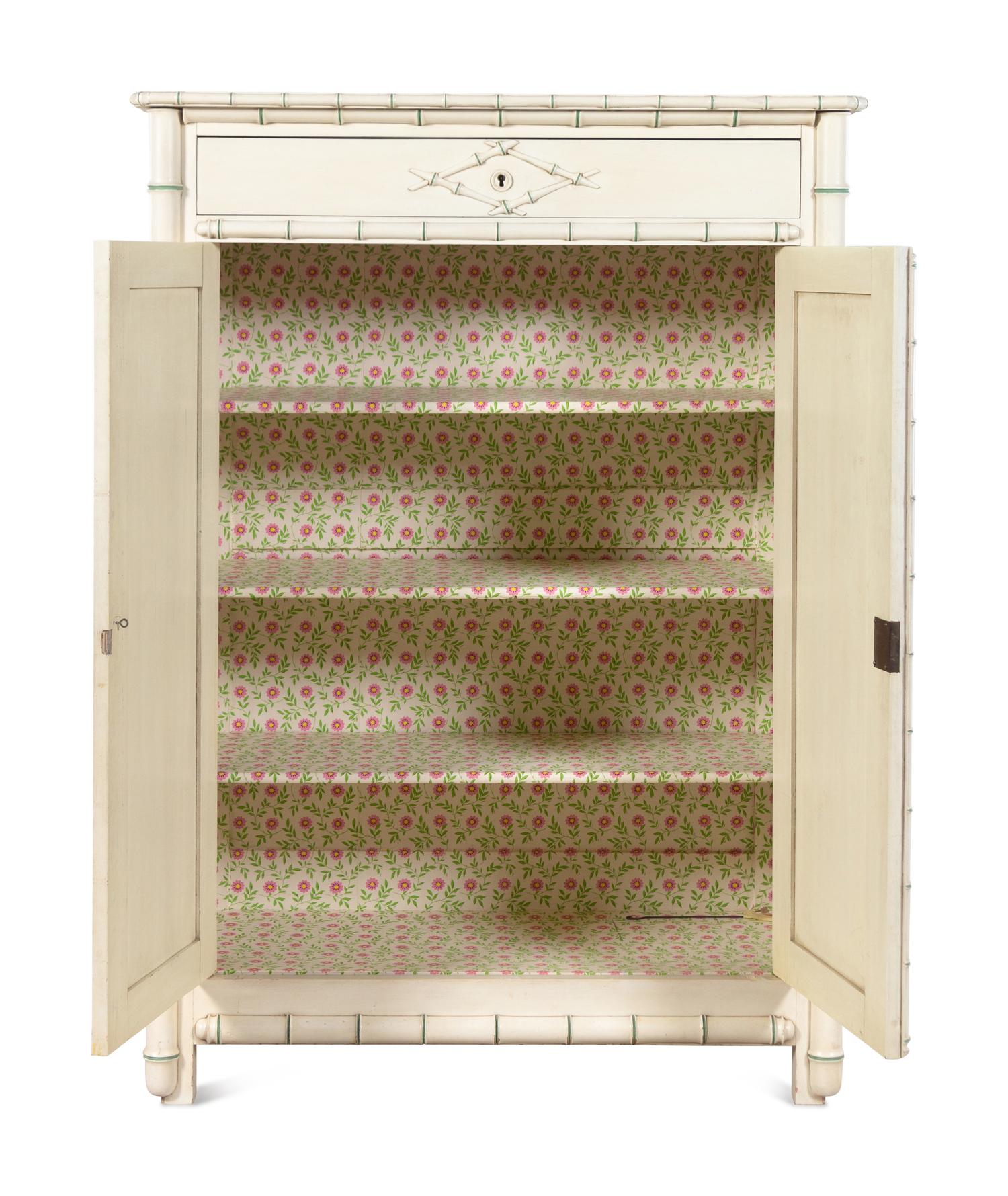 A Victorian White Painted Faux Bamboo Armoire