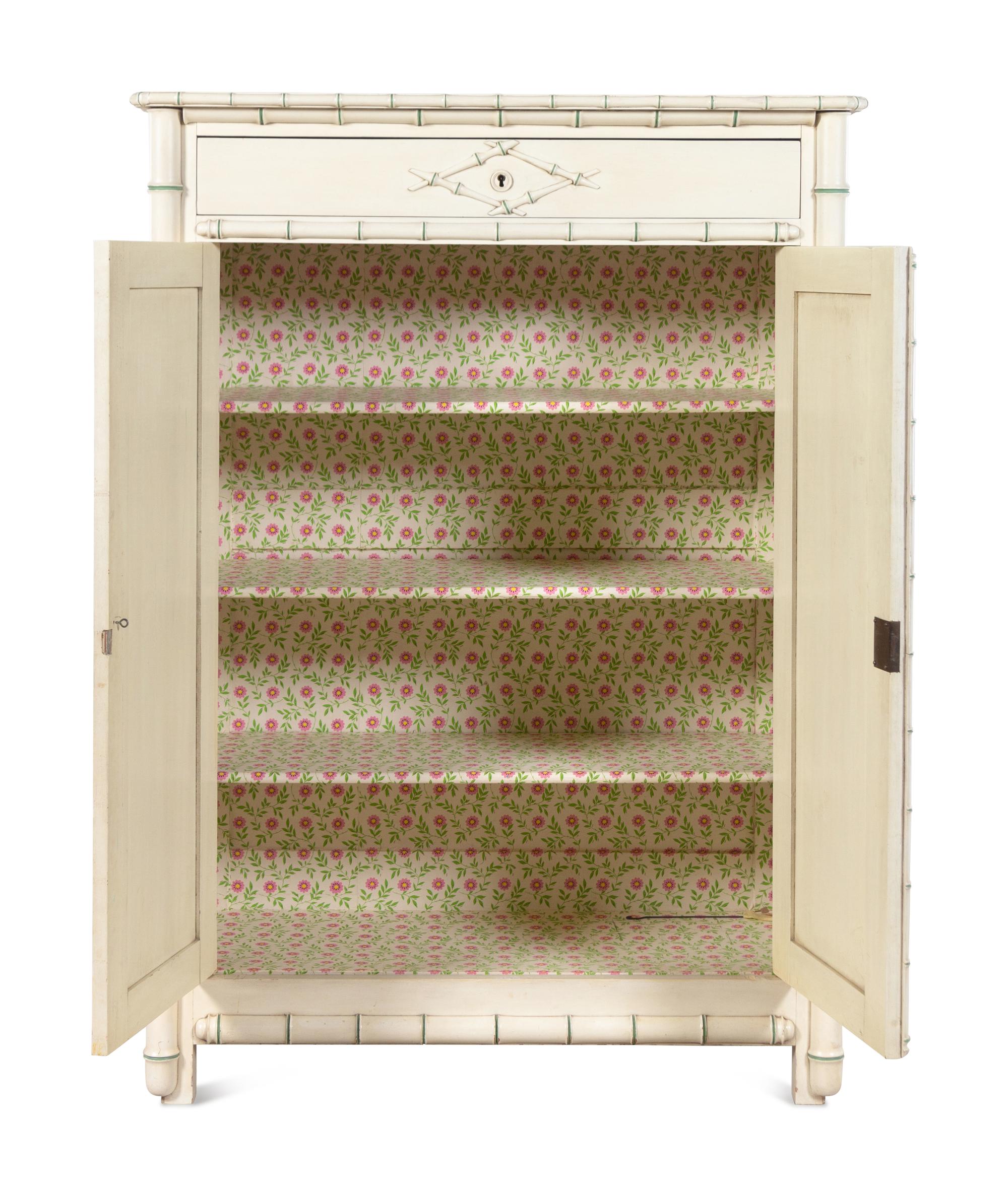 A Victorian White Painted Faux Bamboo Armoire