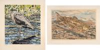 A Pair of Prints (Immature Great Blue Heron , 1978; Brown Trout, 1975)