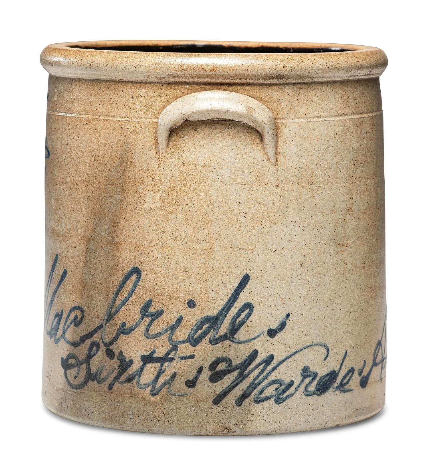 A John MacBride Cobalt Decorated Four-Gallon Stoneware Crock
