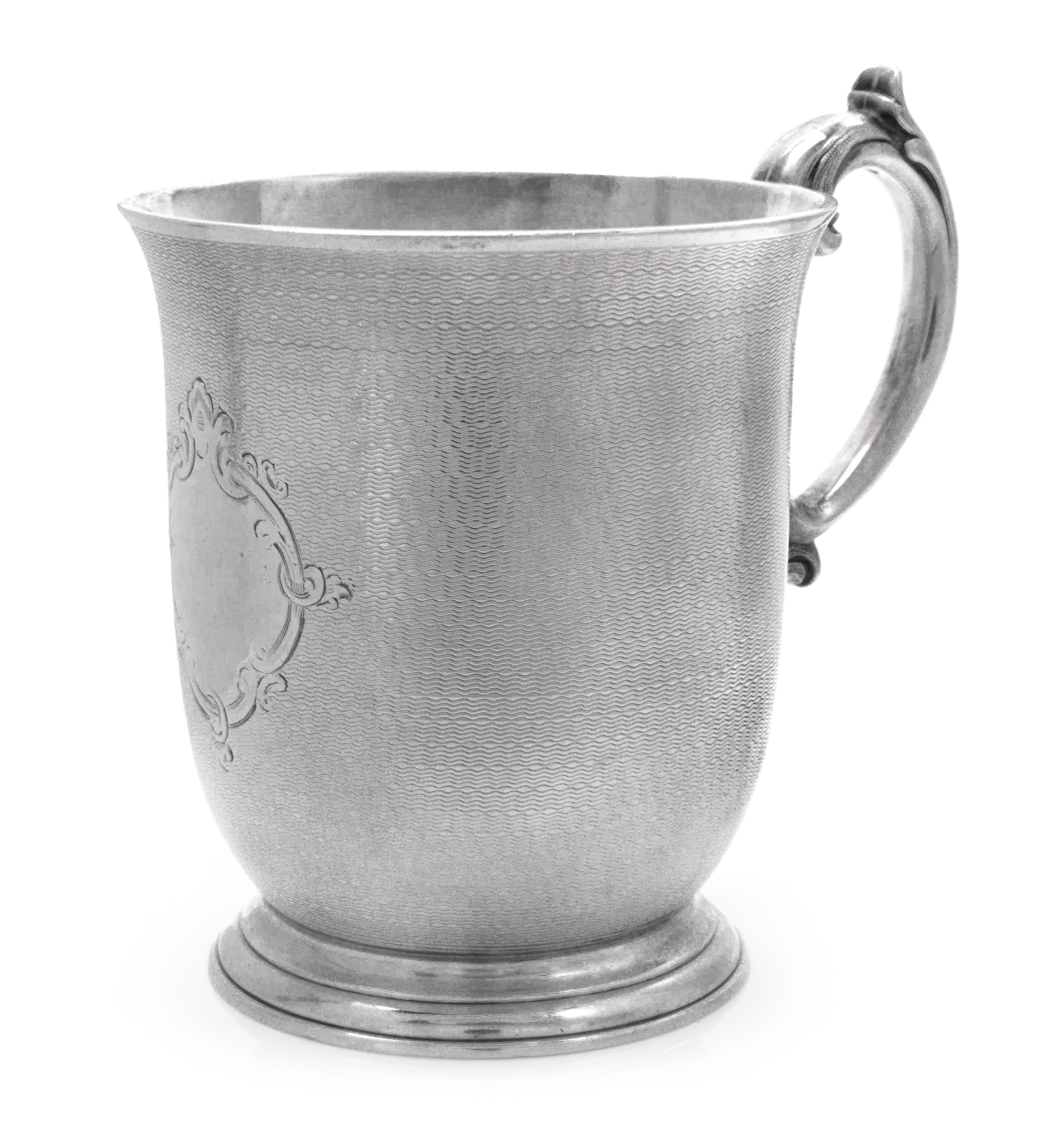 A Victorian Silver Handled Cup, George Richards and Edward Brown, London, 1862, the body with engine turned decoration throughout with
