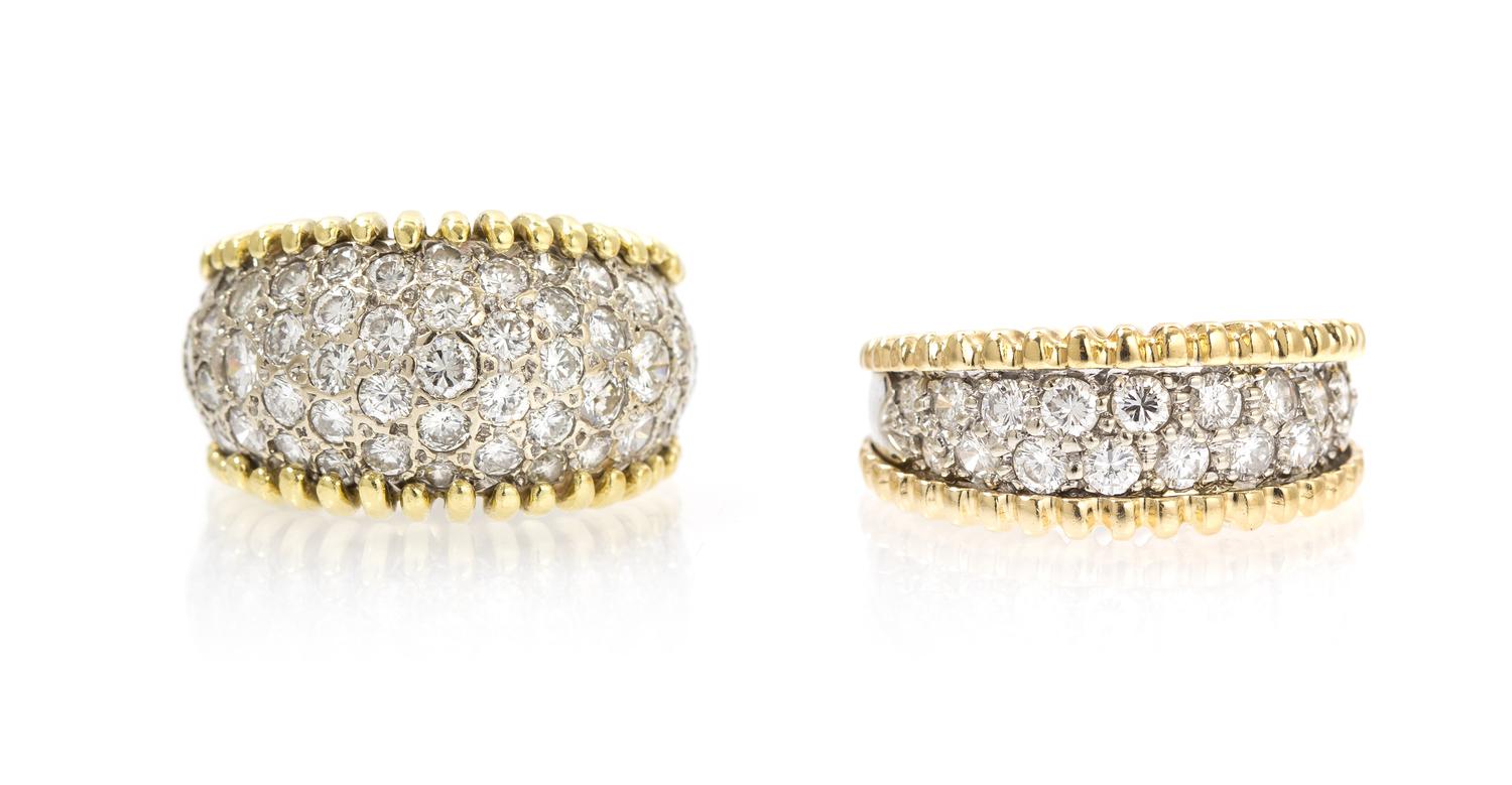 A Pair of Gold and Diamond Rings, 11.90 dwts.