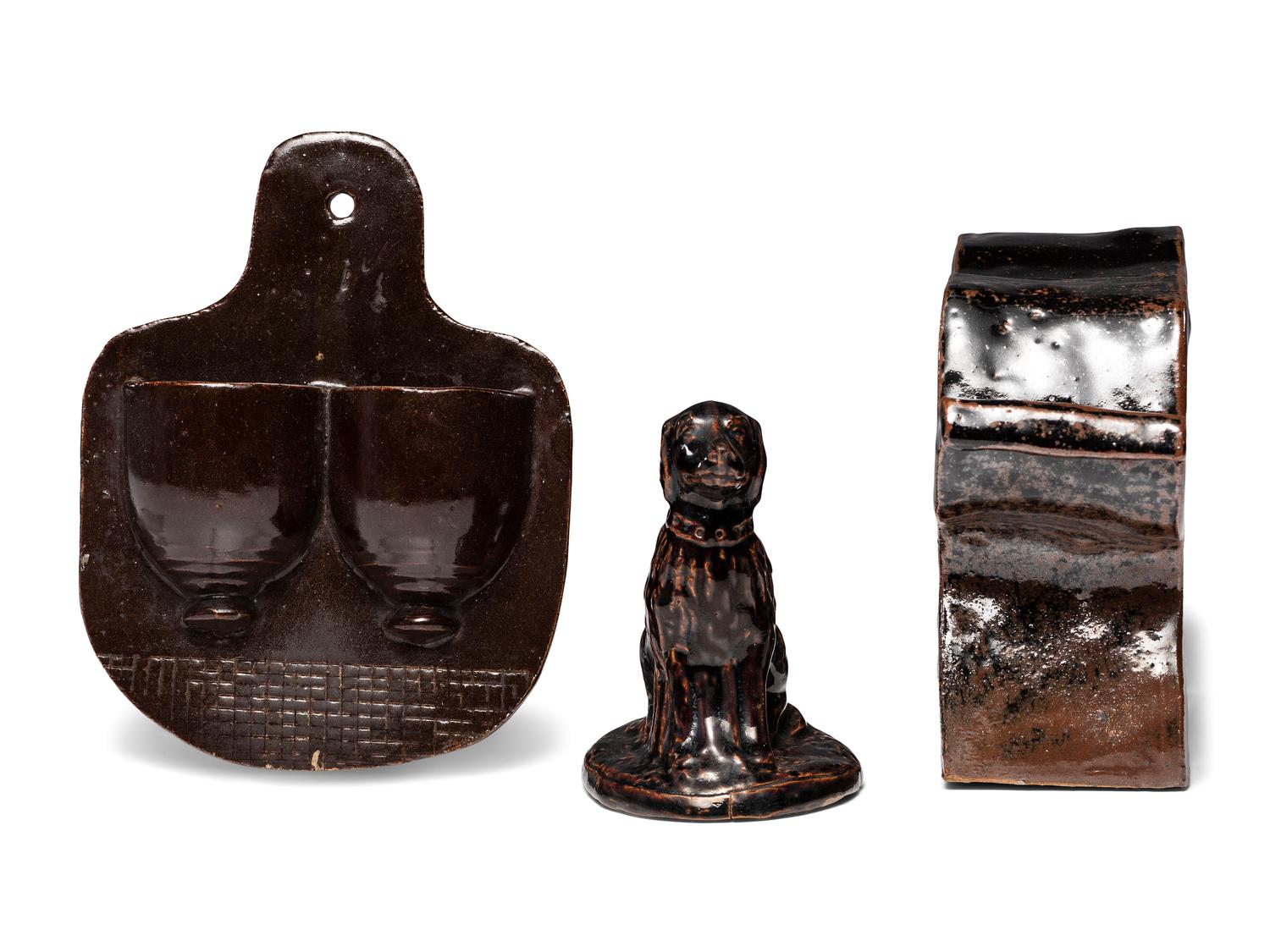 Three Albany Slip Glaze Stoneware Articles