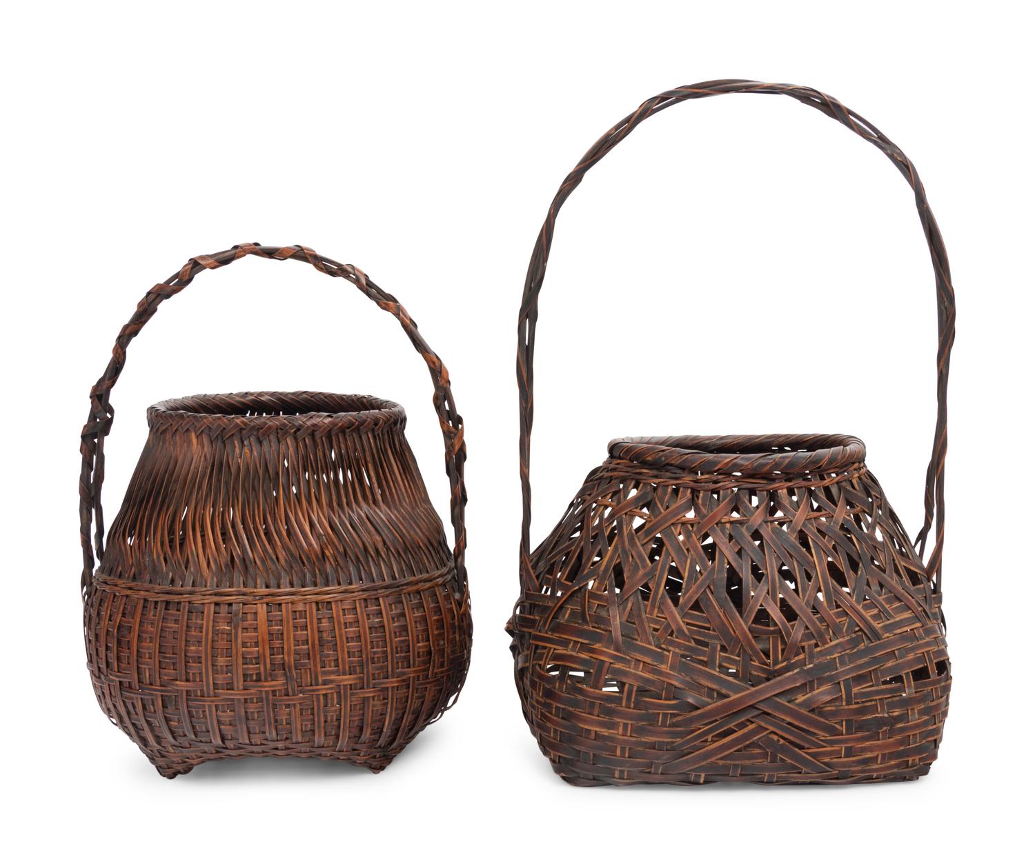Two Japanese Ikebana Bamboo Flower Arranging Baskets