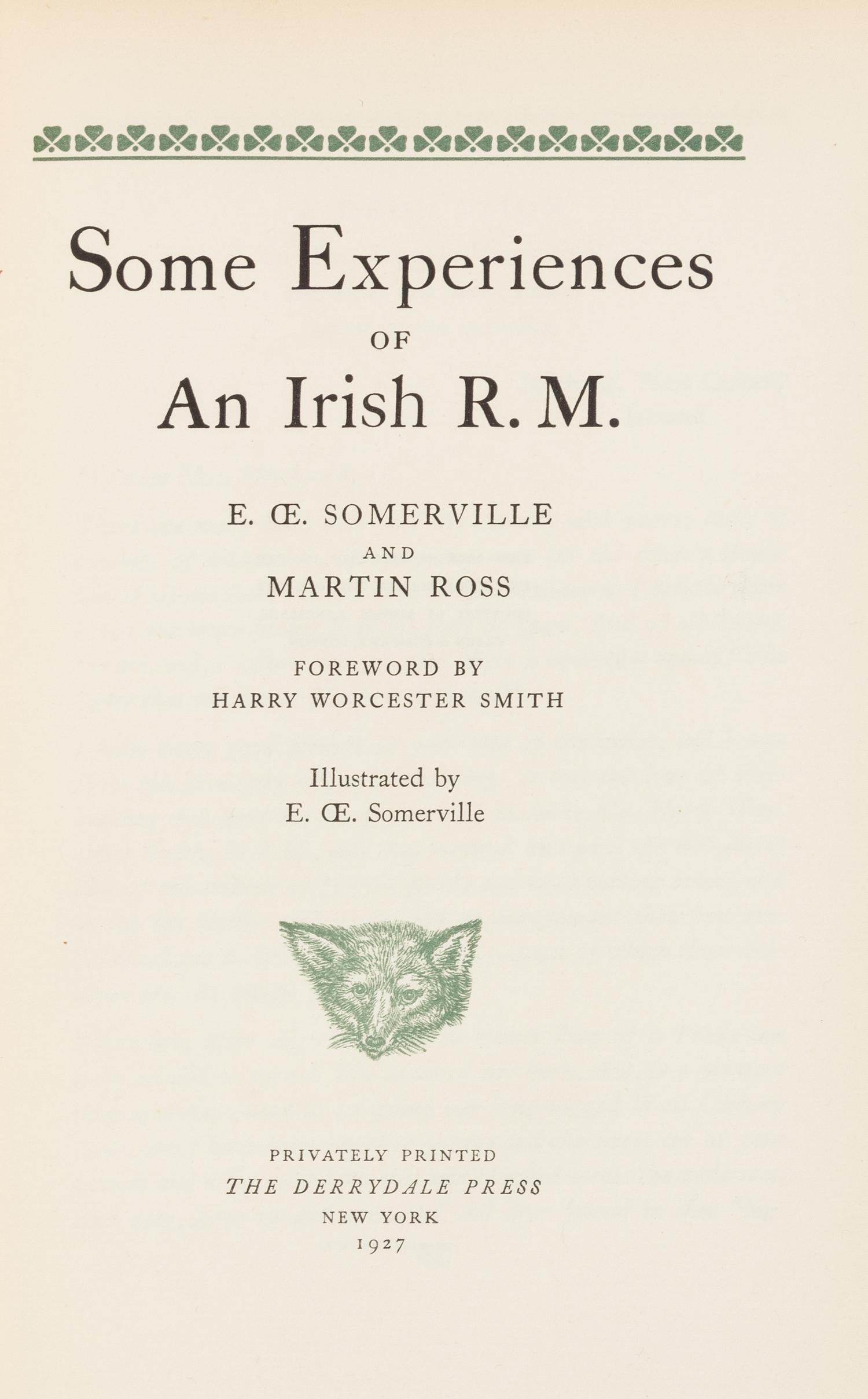 SOMERVILLE, Edith and Martin [Violet Florence] ROSS. Sporting Works New York: Privately Printed by The Derrydale Press, 1927.