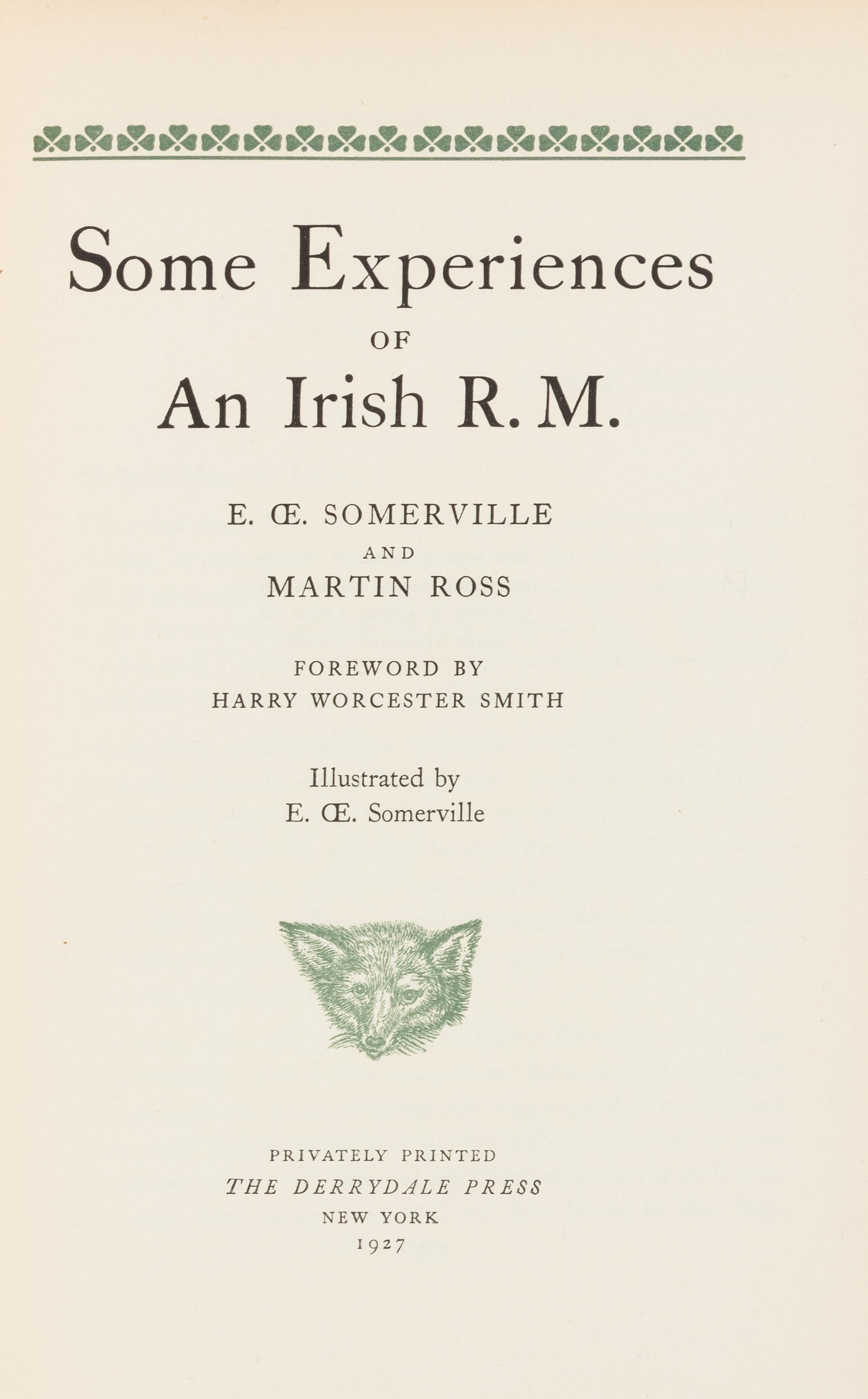 SOMERVILLE, Edith and Martin [Violet Florence] ROSS. Sporting Works New York: Privately Printed by The Derrydale Press, 1927.