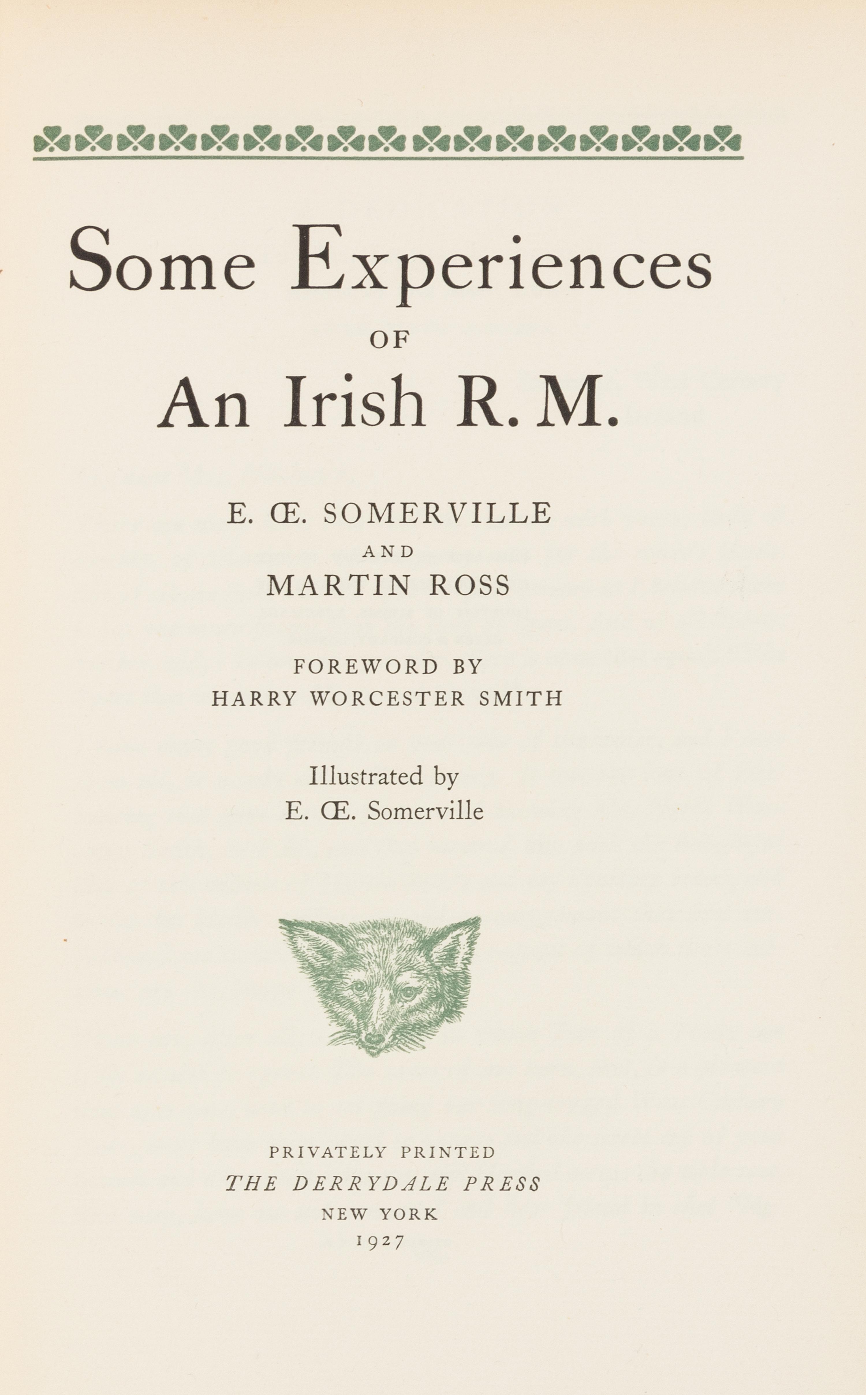 SOMERVILLE, Edith and Martin [Violet Florence] ROSS. Sporting Works New York: Privately Printed by The Derrydale Press, 1927.
