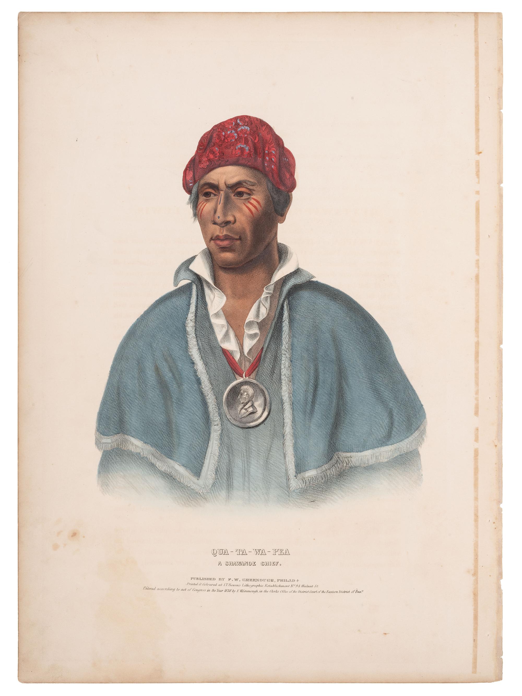 [McKENNEY & HALL]. A group of 4 large folio hand-colored lithographs of Shawnee. 1838.