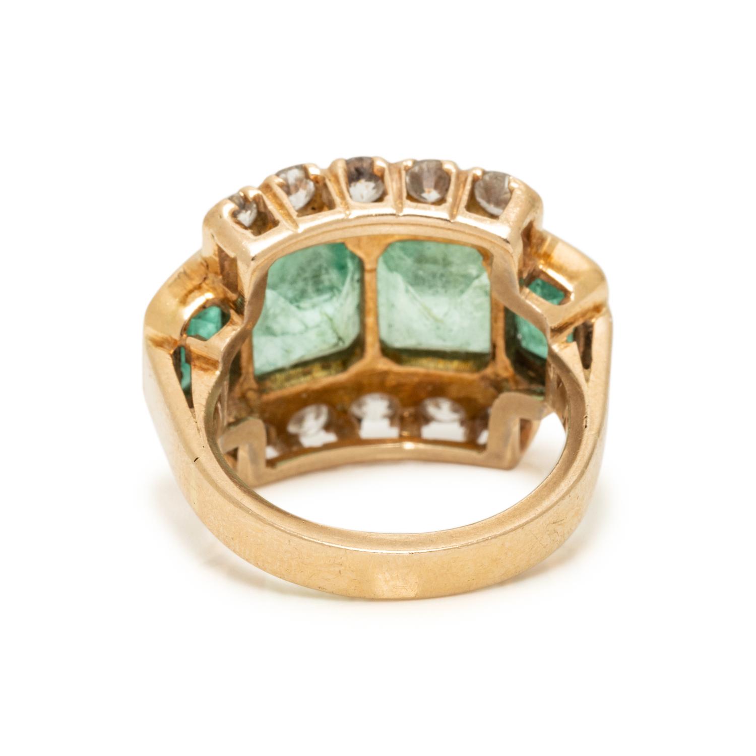 YELLOW GOLD, EMERALD, AND DIAMOND RING