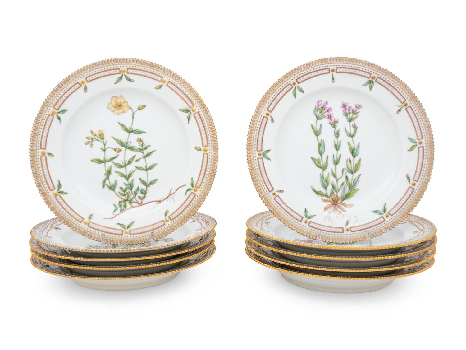 A Set of Twelve Royal Copenhagen Flora Danica Porcelain Dinner Plates