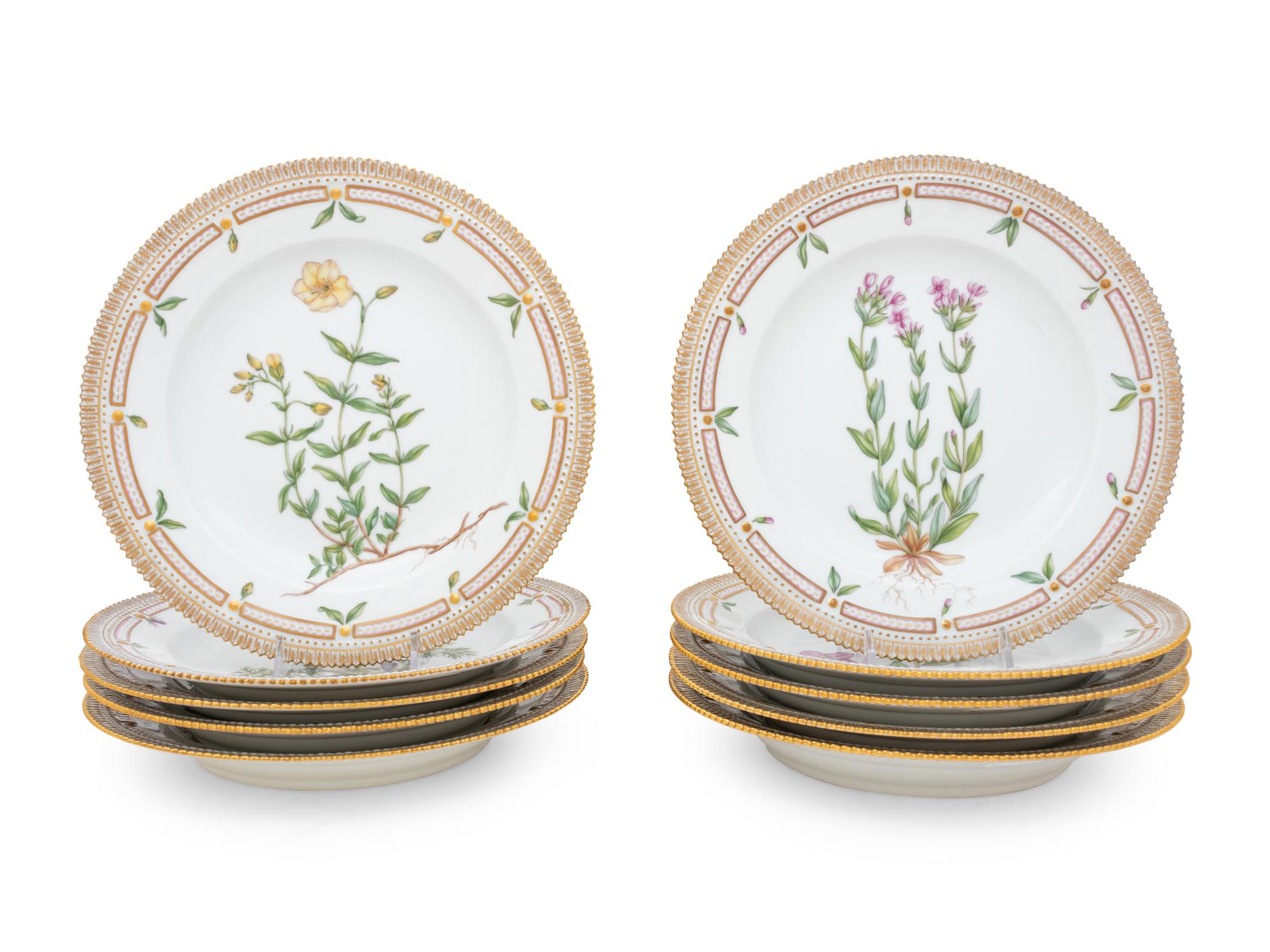 A Set of Twelve Royal Copenhagen Flora Danica Porcelain Dinner Plates
