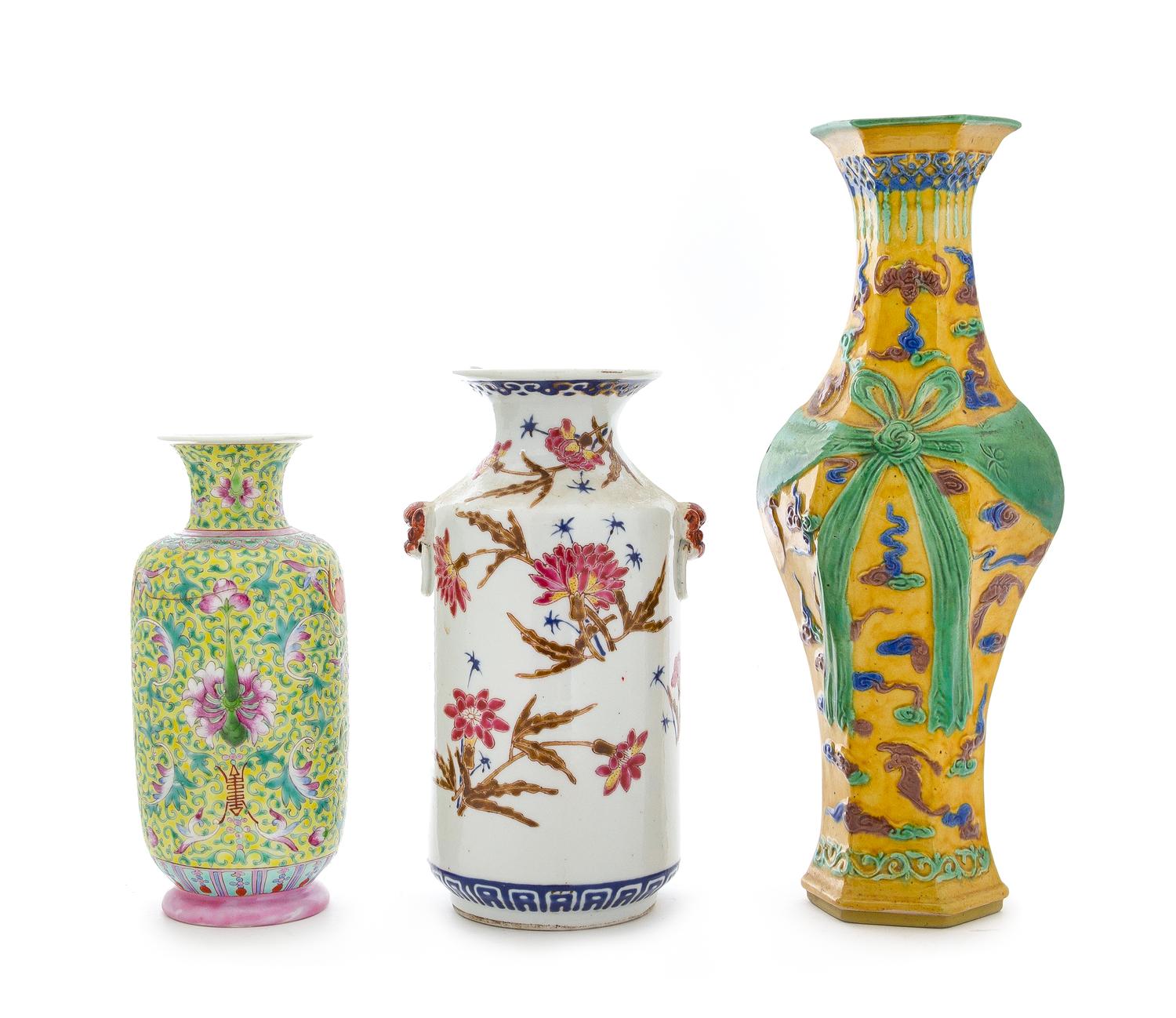 Three Porcelain Vases Height of tallest 12 1/4 inches. — 19TH-20TH CENTURY