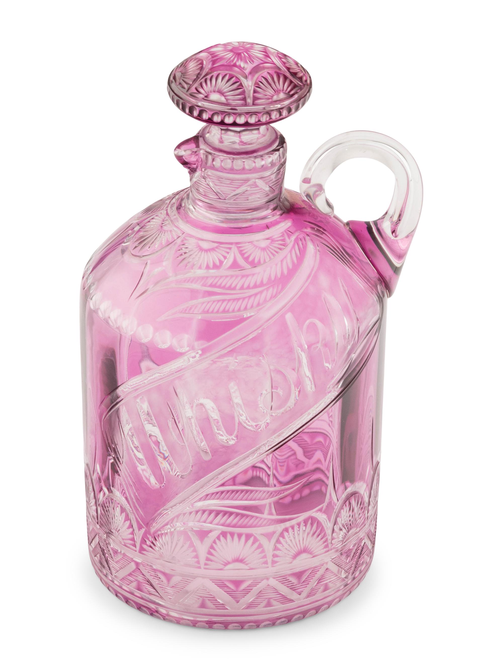 An American Cut-to-Clear Amethyst Glass Whiskey Bottle