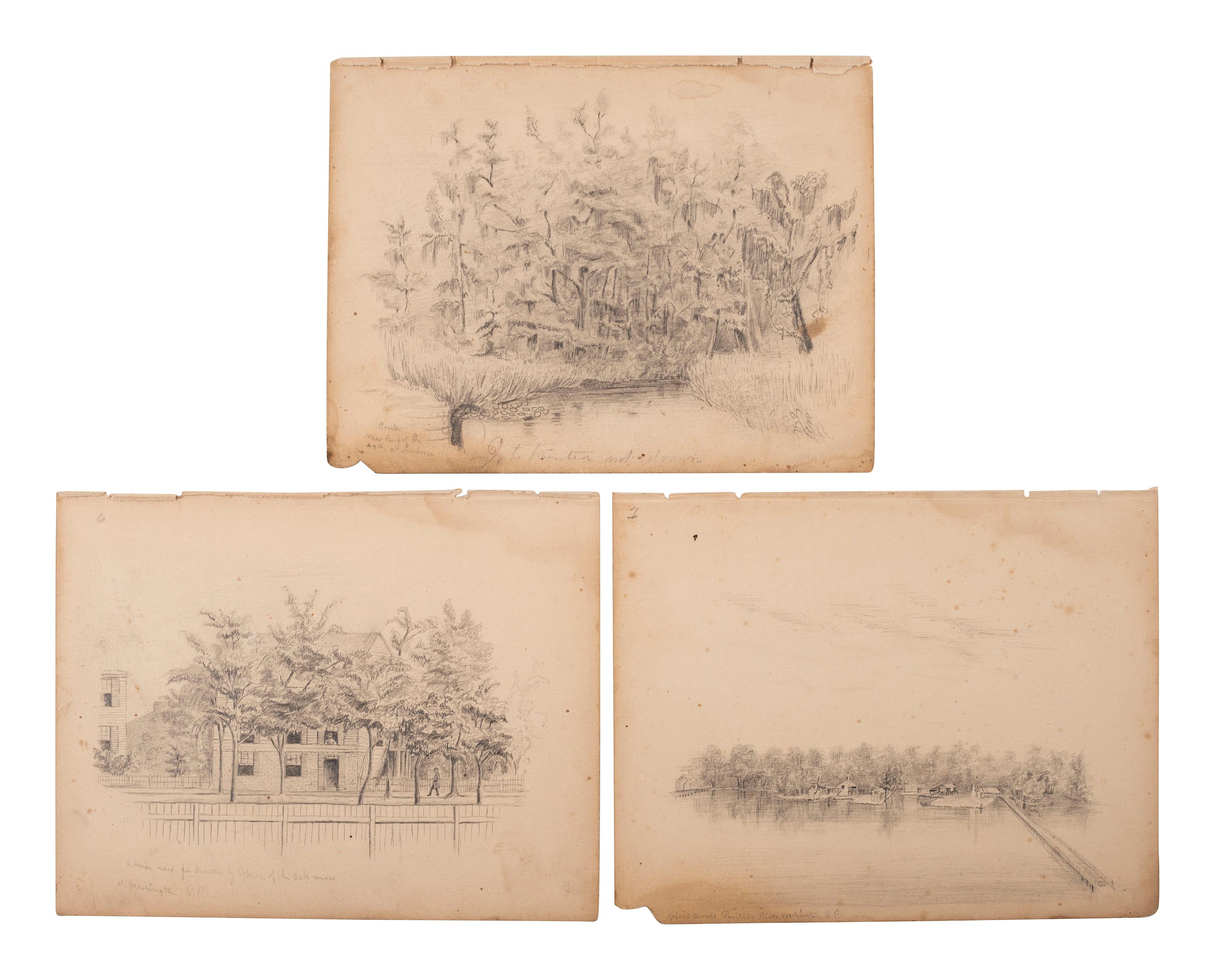 [CIVIL WAR]. A group of 7 items associated with James M. Barnard, 24th and 44th Massachusetts Infantry, highlighted by war-date sketches by Barnard, an autographed CDV, and a regimental history of the 24th Massachusetts Infantry.