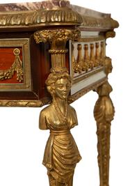 A French Empire Style Gilt Bronze Mounted Mahogany Table with Rouge Marble Top — 19TH CENTURY