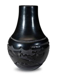 Carved Blackware Pottery Jar, with Avanyu