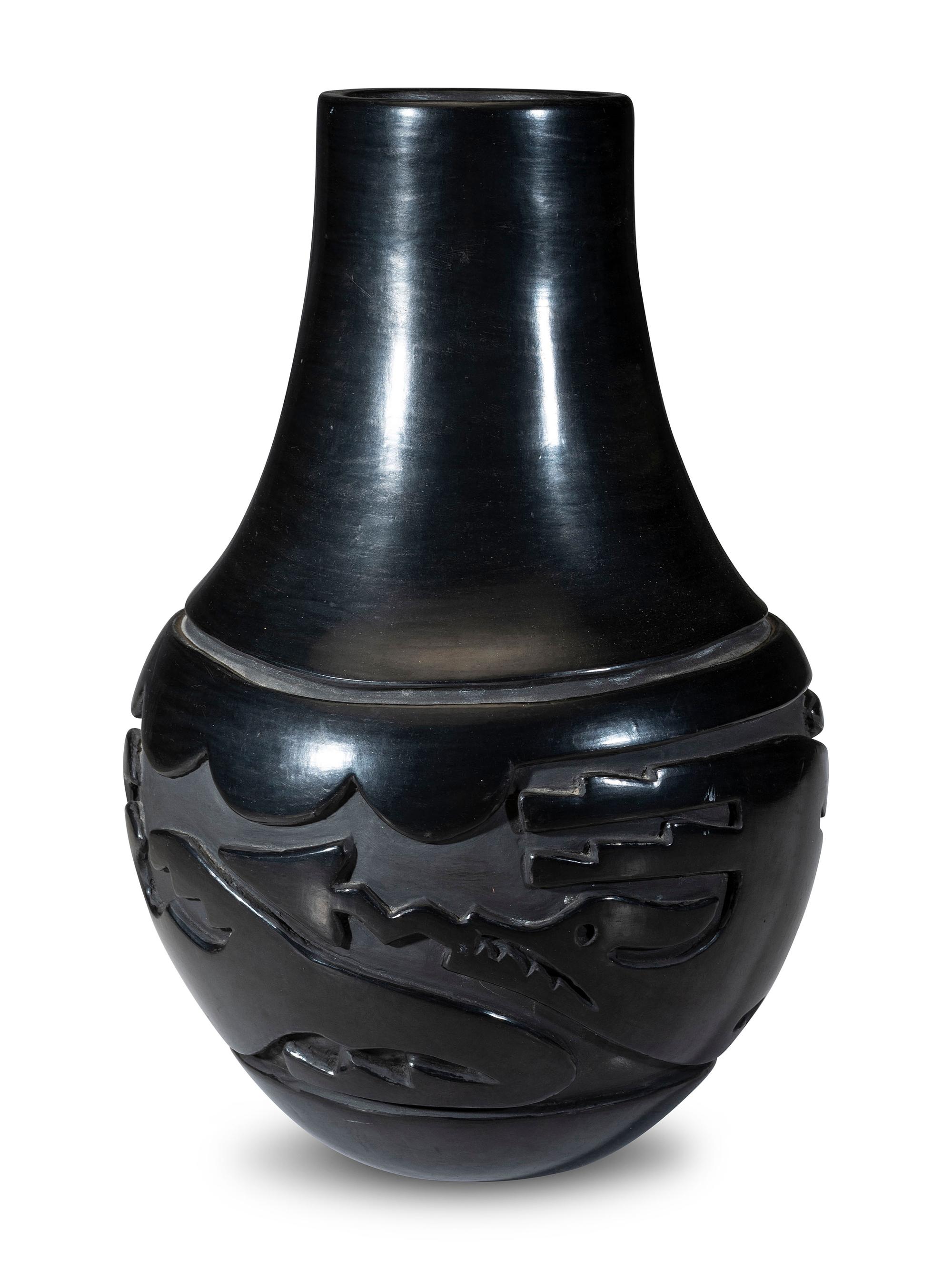 Carved Blackware Pottery Jar, with Avanyu