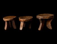 Three Kamba Wood Tripod Stools