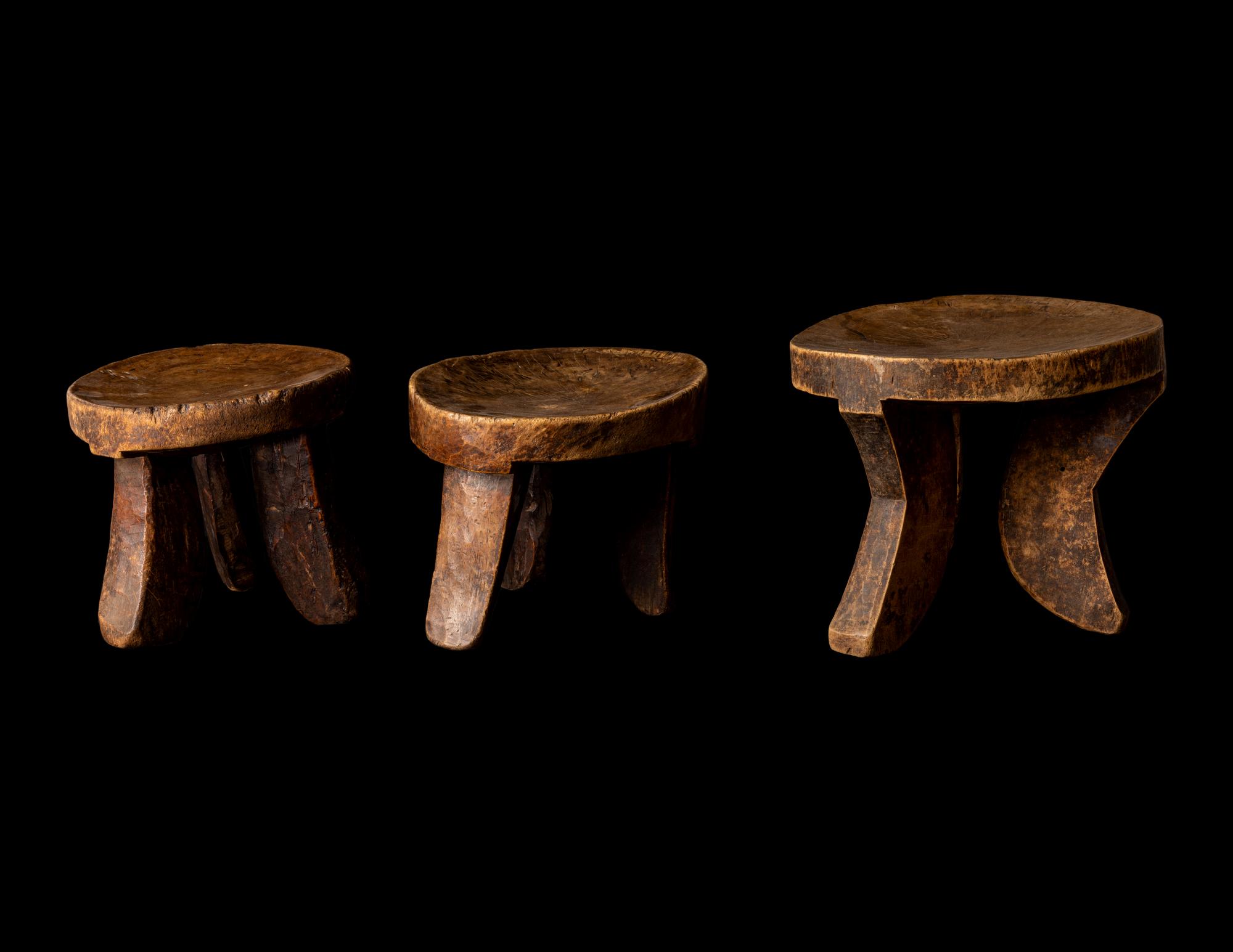 Three Kamba Wood Tripod Stools