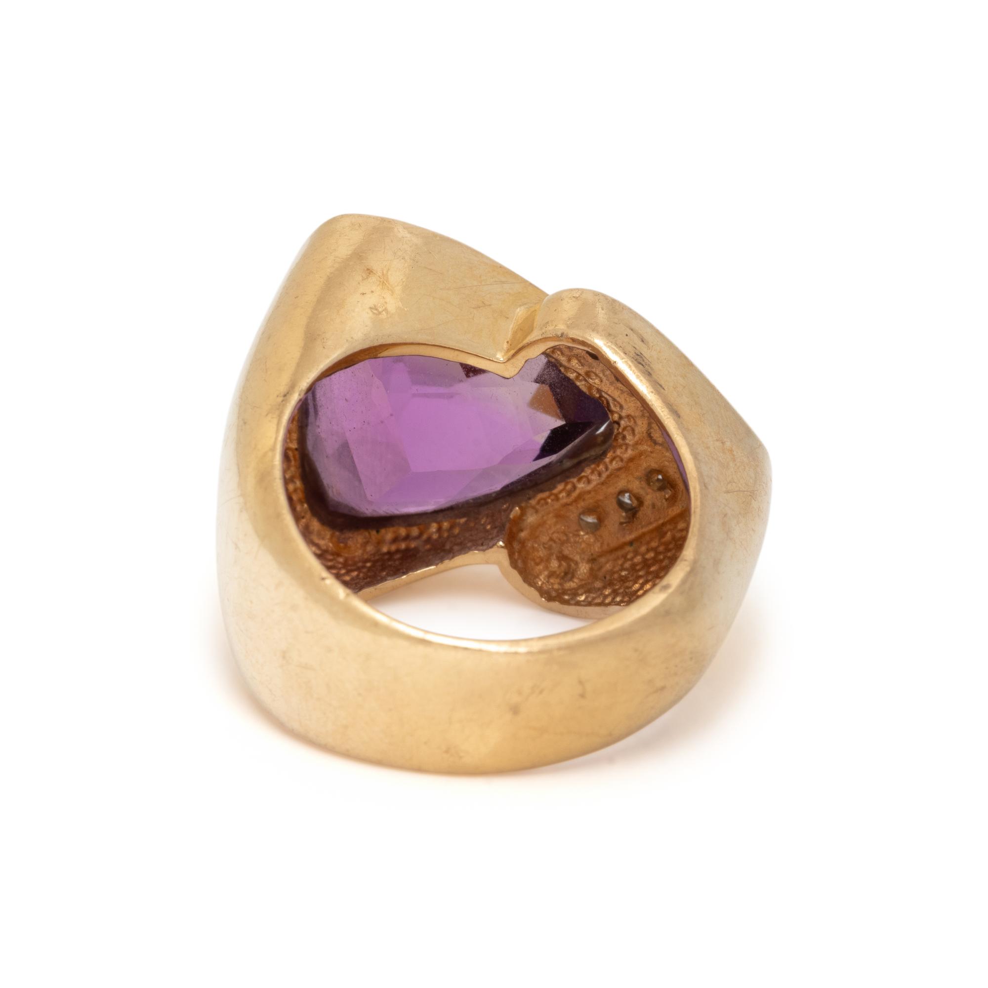 AMETHYST, DIAMOND, AND GOLD RING