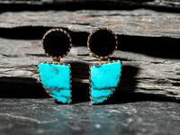 14K Gold, Onyx, and Turquoise Clip Earrings
